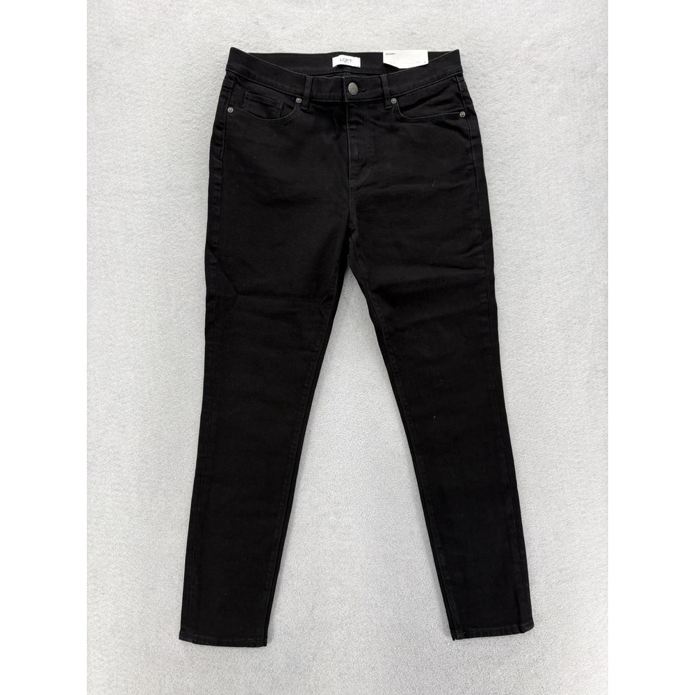 LOFT Skinny Jeans Womens 8 Black Dark Wash Mid Rise Stretch Denim Pants Preppy